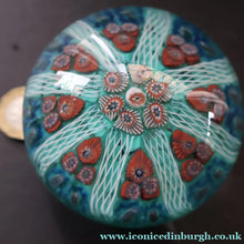 Load image into Gallery viewer, 1950s Strathearn / Vasart Glass Large Paperweight. Millefiori Canes and Latticino Eight Spoke Paperweight - Paperweight
