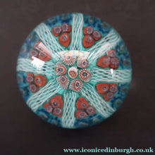 Load image into Gallery viewer, 1950s Strathearn / Vasart Glass Large Paperweight. Millefiori Canes and Latticino Eight Spoke Paperweight - Paperweight
