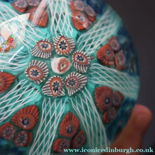 Load image into Gallery viewer, 1950s Strathearn / Vasart Glass Large Paperweight. Millefiori Canes and Latticino Eight Spoke Paperweight - Paperweight
