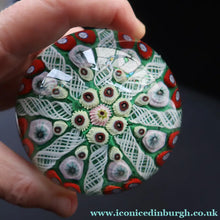 Load image into Gallery viewer, 1950s Strathearn / Vasart Glass Paperweight. Millefiori Canes and Latticino Eight Spoke Paperweight - Paperweight
