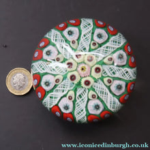 Load image into Gallery viewer, 1950s Strathearn / Vasart Glass Paperweight. Millefiori Canes and Latticino Eight Spoke Paperweight - Paperweight
