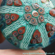 Load image into Gallery viewer, 1950s Strathearn / Vasart Glass Large Paperweight. Millefiori Canes and Latticino Eight Spoke Paperweight - Paperweight
