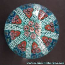 Load image into Gallery viewer, 1950s Strathearn / Vasart Glass Large Paperweight. Millefiori Canes and Latticino Eight Spoke Paperweight - Paperweight
