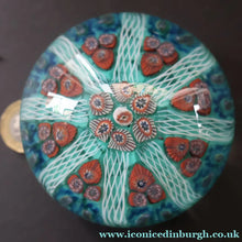 Load image into Gallery viewer, 1950s Strathearn / Vasart Glass Large Paperweight. Millefiori Canes and Latticino Eight Spoke Paperweight - Paperweight
