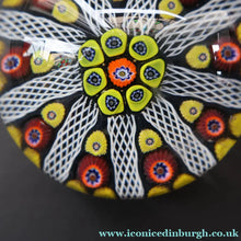 Load image into Gallery viewer, 1950s Strathearn / Vasart Glass Large Paperweight. Millefiori Canes and Latticino NIne Spoke Paperweight - Paperweight

