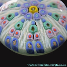 Load image into Gallery viewer, 1950s Strathearn / Vasart Glass Large Paperweight. Millefiori Canes and Latticino Nine Spoke Paperweight - Paperweight
