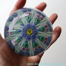 Load image into Gallery viewer, 1950s Strathearn / Vasart Glass Large Paperweight. Millefiori Canes and Latticino Nine Spoke Paperweight - Paperweight
