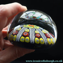 Load image into Gallery viewer, 1950s Strathearn / Vasart Glass Large Paperweight. Millefiori Canes and Latticino NIne Spoke Paperweight - Paperweight
