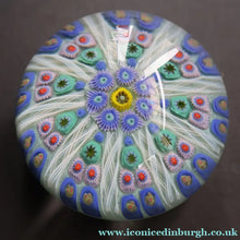 Load image into Gallery viewer, 1950s Strathearn / Vasart Glass Large Paperweight. Millefiori Canes and Latticino Nine Spoke Paperweight - Paperweight
