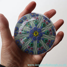 Load image into Gallery viewer, 1950s Strathearn / Vasart Glass Large Paperweight. Millefiori Canes and Latticino Nine Spoke Paperweight - Paperweight
