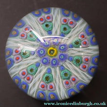 Load image into Gallery viewer, 1950s Strathearn / Vasart Glass Large Paperweight. Millefiori Canes and Latticino Nine Spoke Paperweight - Paperweight
