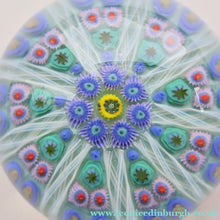 Load image into Gallery viewer, 1950s Strathearn / Vasart Glass Large Paperweight. Millefiori Canes and Latticino Nine Spoke Paperweight - Paperweight
