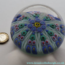 Load image into Gallery viewer, 1950s Strathearn / Vasart Glass Large Paperweight. Millefiori Canes and Latticino Nine Spoke Paperweight - Paperweight
