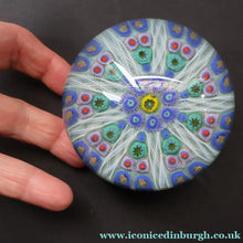 Load image into Gallery viewer, 1950s Strathearn / Vasart Glass Large Paperweight. Millefiori Canes and Latticino Nine Spoke Paperweight - Paperweight
