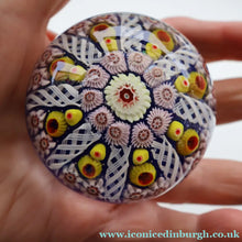 Load image into Gallery viewer, Scottish Glass. Strathearn / Vasart Millefiori Canes and Latticino Eight Spoke Paperweight
