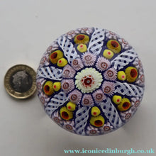 Load image into Gallery viewer, Scottish Glass. Strathearn / Vasart Millefiori Canes and Latticino Eight Spoke Paperweight
