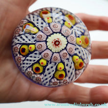 Load image into Gallery viewer, Scottish Glass. Strathearn / Vasart Millefiori Canes and Latticino Eight Spoke Paperweight
