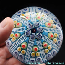 Load image into Gallery viewer, 1950s Strathearn / Vasart Glass Paperweight. Millefiori Canes and Latticino Nine Spoke Paperweight - Paperweight
