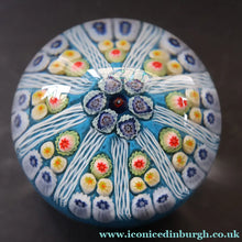 Load image into Gallery viewer, 1950s Strathearn / Vasart Glass Paperweight. Millefiori Canes and Latticino Nine Spoke Paperweight - Paperweight
