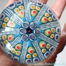 Load image into Gallery viewer, 1950s Strathearn / Vasart Glass Paperweight. Millefiori Canes and Latticino Nine Spoke Paperweight - Paperweight
