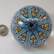 Load image into Gallery viewer, 1950s Strathearn / Vasart Glass Paperweight. Millefiori Canes and Latticino Nine Spoke Paperweight - Paperweight
