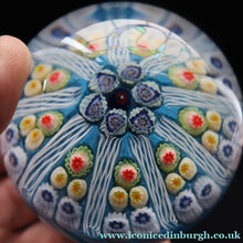 Load image into Gallery viewer, 1950s Strathearn / Vasart Glass Paperweight. Millefiori Canes and Latticino Nine Spoke Paperweight - Paperweight
