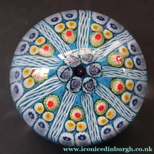 Load image into Gallery viewer, 1950s Strathearn / Vasart Glass Paperweight. Millefiori Canes and Latticino Nine Spoke Paperweight - Paperweight
