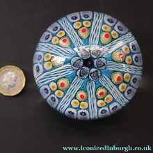 Load image into Gallery viewer, 1950s Strathearn / Vasart Glass Paperweight. Millefiori Canes and Latticino Nine Spoke Paperweight - Paperweight
