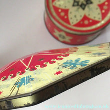 Load image into Gallery viewer, Vintage 1950s Sweets Tin. Abstract Atomic Designs. Snowflake and Aquarium
