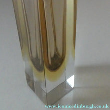 Load image into Gallery viewer, Vintage 1950s Tall Italian SOMMERSO Block Vase. Tall Square Shape with Yellow, Brown &amp; Clear Glass. 7 inches

