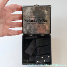 Load image into Gallery viewer, Vintage 1960s Toffee Tin with the Shape of a Black and White Dice (containing 28 dominoes) - Vintage Tin
