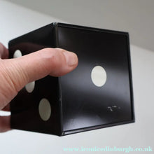 Load image into Gallery viewer, Vintage 1960s Toffee Tin with the Shape of a Black and White Dice (containing 28 dominoes)

