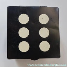 Load image into Gallery viewer, Vintage 1960s Toffee Tin with the Shape of a Black and White Dice (containing 28 dominoes)
