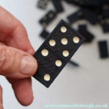Load image into Gallery viewer, Vintage 1960s Toffee Tin with the Shape of a Black and White Dice (containing 28 dominoes)

