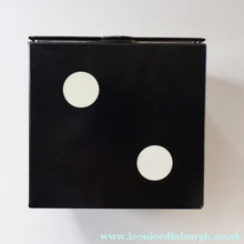 Load image into Gallery viewer, Vintage 1960s Toffee Tin with the Shape of a Black and White Dice (containing 28 dominoes)
