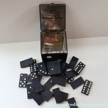 Load image into Gallery viewer, Vintage 1960s Toffee Tin with the Shape of a Black and White Dice (containing 28 dominoes)
