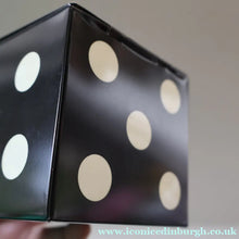 Load image into Gallery viewer, Vintage 1960s Toffee Tin with the Shape of a Black and White Dice (containing 28 dominoes)
