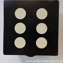Load image into Gallery viewer, Vintage 1960s Toffee Tin with the Shape of a Black and White Dice (containing 28 dominoes)
