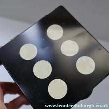 Load image into Gallery viewer, Vintage 1960s Toffee Tin with the Shape of a Black and White Dice (containing 28 dominoes)
