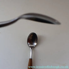 Load image into Gallery viewer, 1950s. PAIR of Vintage DANSK Fjord Pattern Dessert or Soup Spoons. Stainless Steel with Teak Handles. 7 1/8 inches
