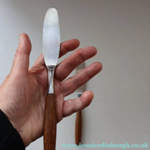 Load image into Gallery viewer, 1950s. Pair of Vintage DANSK Fjord Pattern Dinner Knives. Stainless Steel with Teak Handles. 8 1/4 inches

