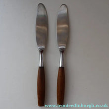 Load image into Gallery viewer, 1950s. Pair of Vintage DANSK Fjord Pattern Dinner Knives. Stainless Steel with Teak Handles. 8 1/4 inches
