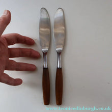 Load image into Gallery viewer, 1950s. Pair of Vintage DANSK Fjord Pattern Dinner Knives. Stainless Steel with Teak Handles. 8 1/4 inches

