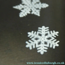 Load image into Gallery viewer, Two Pyrex Dishes. No Lids. Black Oblong. Pink Oval. Snowflake Pattern
