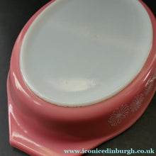 Load image into Gallery viewer, Two Pyrex Dishes. No Lids. Black Oblong. Pink Oval. Snowflake Pattern
