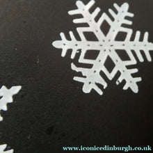 Load image into Gallery viewer, Two Pyrex Dishes. No Lids. Black Oblong. Pink Oval. Snowflake Pattern
