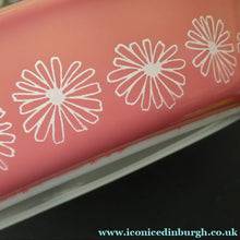 Load image into Gallery viewer, Two Pyrex Dishes. No Lids. Black Oblong. Pink Oval. Snowflake Pattern
