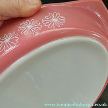 Load image into Gallery viewer, Two Pyrex Dishes. No Lids. Black Oblong. Pink Oval. Snowflake Pattern
