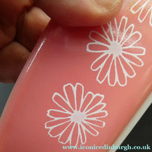 Load image into Gallery viewer, Two Pyrex Dishes. No Lids. Black Oblong. Pink Oval. Snowflake Pattern

