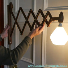 Load image into Gallery viewer, Unusual Vintage TEAK Scissor / Concertina Action Wall Lamp. Mid-Century Danish Design

